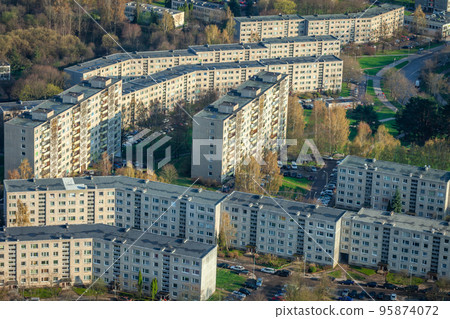 Lazdynai district of Vilnius from above tv tower at sunset, Lithuania 95874072