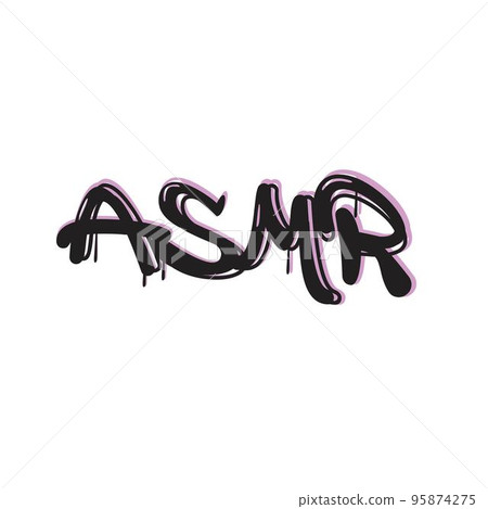 Graffiti text of asmr content for podcast, blog. Design for street wear textile. 2k grunge style. 95874275