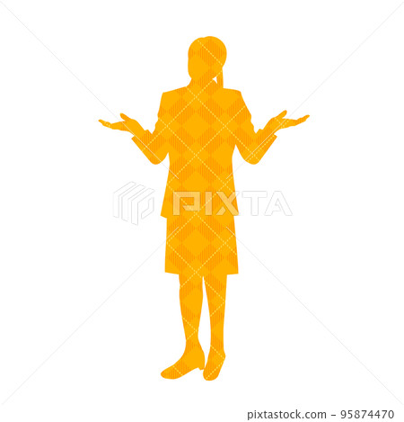 Silhouette illustration of a businesswoman taking an unknown pose Plaid pattern 95874470