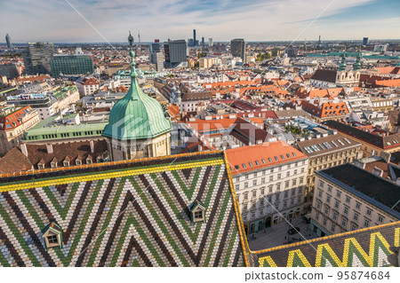 Cityscape of old town of Vienna and St Stephens Cathedral roof, Austria 95874684