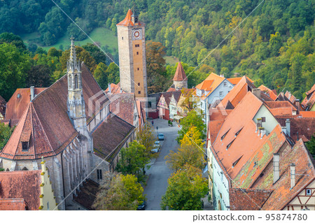 Rothenburg ob der Tauber old town cityscape from above, Franconia, Germany Rothenburg ob der Tauber old town cityscape from above, Franconia, Germany 95874780
