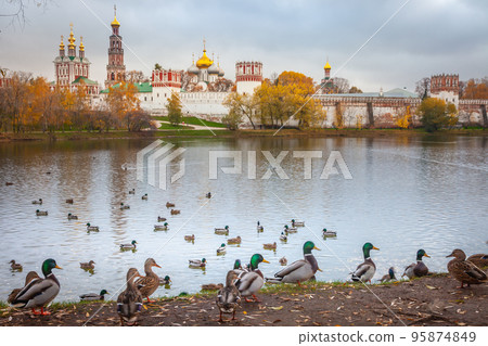 Novodevichiy convent and lake in Moscow at autumn, Russia 95874849