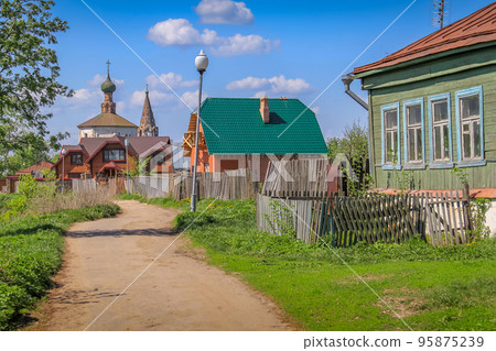 Orthodox church at golden sunrise, Suzdal street, Russia Orthodox church at golden sunrise, Suzdal street, Russia 95875239