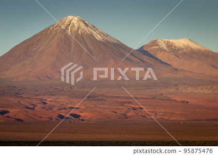 Licancabur volcano at sunrise, Atacama desert landscape, Chile, South America Licancabur volcano at sunrise, Atacama desert landscape, Chile, South America 95875476