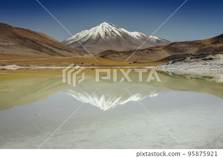 Laguna Piedras Rojas, salt lake in Atacama desert, volcanic landscape, Chile 95875921