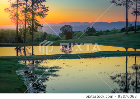 Southern Brazil countryside and lake landscape at peaceful sunset 95876068