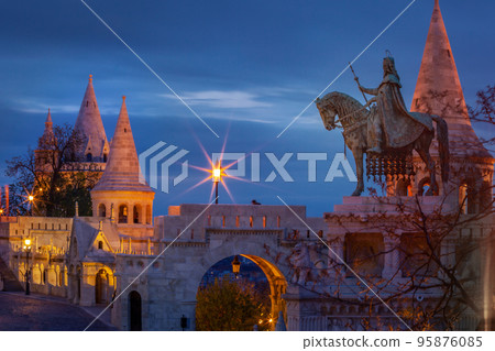 Illuminated the Fishermen's Bastion in Budapest by night, Hungary Illuminated the Fishermen's Bastion in Budapest by night, Hungary 95876085