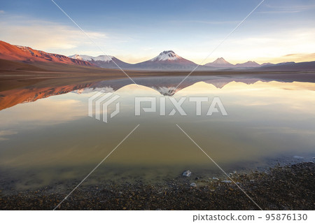 Idyllic Lake Lejia reflection and volcanic landscape in Atacama desert, Chile Idyllic Lake Lejia reflection and volcanic landscape in Atacama desert, Chile 95876130
