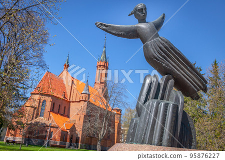 beautiful Catholic church in Druskininkai city at sunrise, Lithuania beautiful Catholic church in Druskininkai city at sunrise, Lithuania 95876227