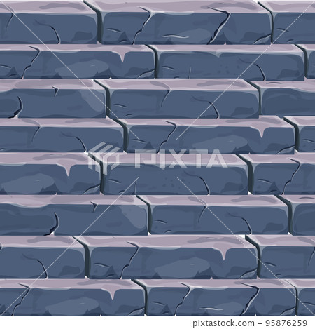 Stone wall from bricks, rock, game background medieval in cartoon style, seamless textured surface. Ui game asset, road or floor material 95876259