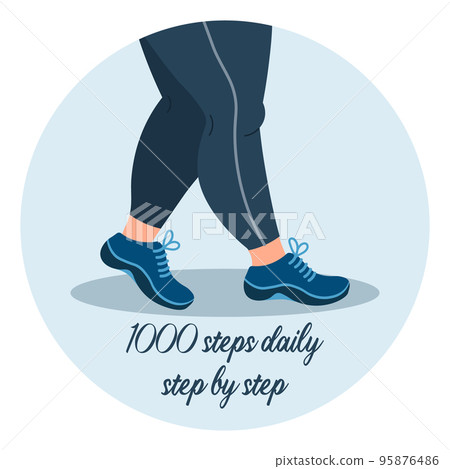 Women's legs in sneakers. The concept of a healthy lifestyle. Step by step. Illustration, banner, poster, vector Women's legs in sneakers. The concept of a healthy lifestyle. Step by step. Illustration, banner, poster, vector 95876486