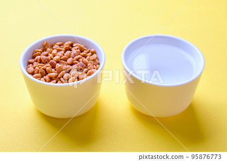 黃色背景下的寵物食品 95876773