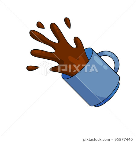 Spilled Cup of coffee. Spray and drop. Sloppy handling in kitchen. Drink  with caffeine. Cartoon illustration. 21617447 Vector Art at Vecteezy