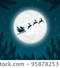 Santa Claus and gifts in sleigh with reindeer pulling the sleigh on the moon background. 95878253