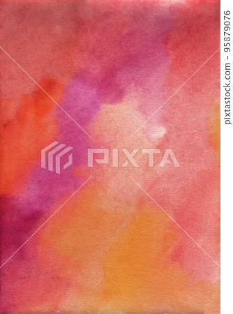 Watercolor dark red, purple, orange texture background, hand painted. Stans on paper. 95879076