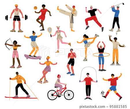People Characters Doing Different Sport Activities Big Vector Set 95881585