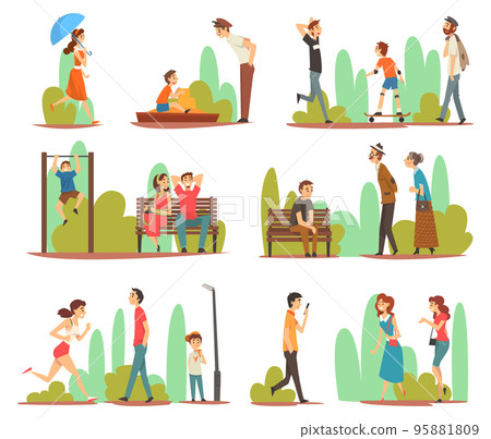 People Character in City Park Enjoying Outdoor Walk Big Vector Set People Character in City Park Enjoying Outdoor Walk Big Vector Set 95881809