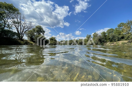 photo from just above the water in a river photo from just above the water in a river 95881910