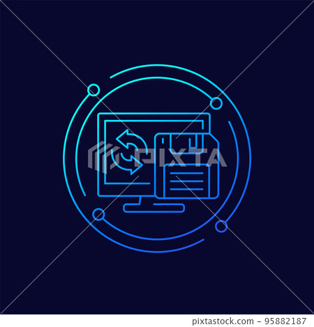 backup icon with a floppy disk, linear design backup icon with a floppy disk, linear design 95882187