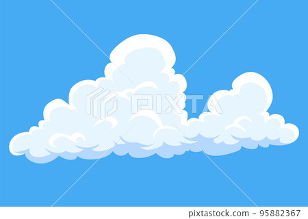 Cartoon clouds. Abstract white cloudscape icon symbol. Vector cloudy landscape or simplicity nature aerial panorama. Round shapes in flat style 95882367