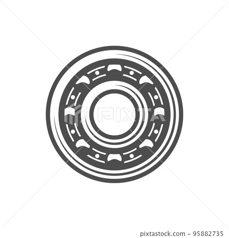 Ball bearing with rolling elements isolated vehicle spare part monochrome icon. Vector car motion bearing rotation detail. Grease roller, engineering and machinery gear, rolling steel industrial wheel 95882735