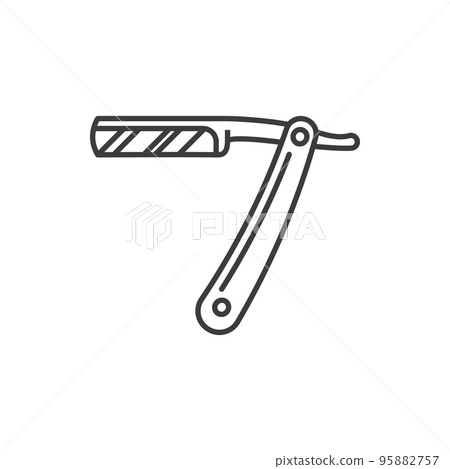 Shaving knife, open cut-throat straight razor outline icon. Vector barber shaver, sharp stainless steel knife to shave beard, mustaches. Retro barbershop accessory, folding shaving tool with handle 95882757