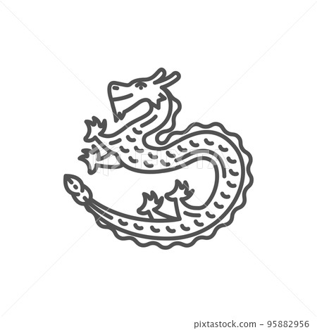 Dragon zodiac symbol, Chinese horoscope animal isolated outline monochrome icon. Vector Lunar New Year dragon, astrology theme. Oriental animal, CNY spring festival symbol, Year of the Dragon sign 95882956