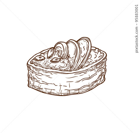 Sushi gunkan maki roll sketch, Japanese food menu, restaurant cuisine vector icon. Sushi gunkanmaki with seafood octopus, Japanese traditional meals and gourmet snacks, hand drawn food 95883001