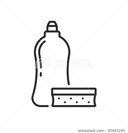 Dishwashing liquid bottle vector thin line icon. Kitchen chemicals dish washing liquid and sponge Dishwashing liquid bottle vector thin line icon. Kitchen chemicals dish washing liquid and sponge 95883295