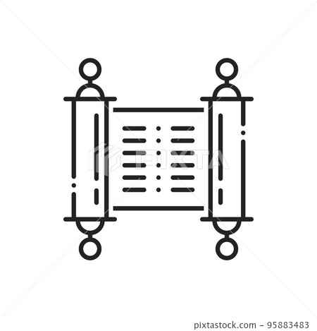 Torah papyrus line art isolated. Vector old Jewish scroll with holy text, Judaism symbol Torah papyrus line art isolated. Vector old Jewish scroll with holy text, Judaism symbol 95883483