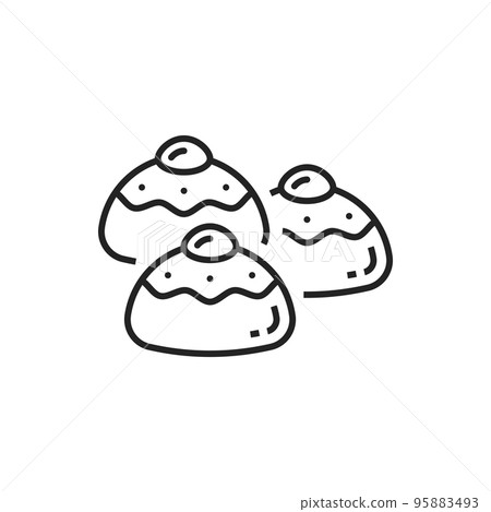 Doughnuts with jam, sufganiot isolated line art cookies. Vector Jewish Hanukkah donut sufganiyah 95883493