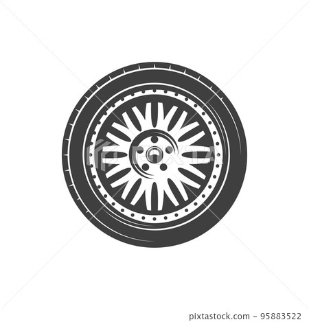 Car wheel of tire and rim icon. Vector isolated vehicle alloy wheel 95883522