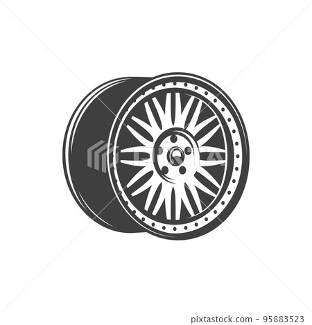 Alloy wheel or car metal rim icon. Vector isolated vehicle wheel rim 95883523