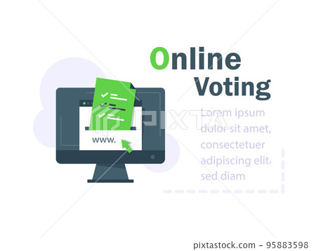 Internet voting,government services, document with check mark, upload file,submit online 95883598