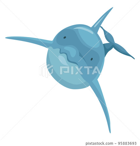 Dolphin cartoon character. Ocean mammal in motion isolated on white. Vector illustration of sea life blue fish or wild nature animal 95883693