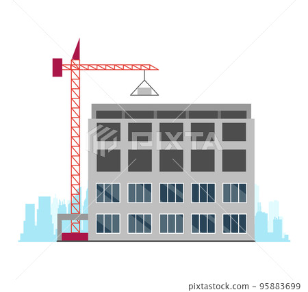 Construction site stage. Multi story house construction. Building process. Build techniques and machines. Housing development. Unfinished Construction site stage. Multi story house construction. Building process. Build techniques and machines. Housing development. Unfinished 95883699