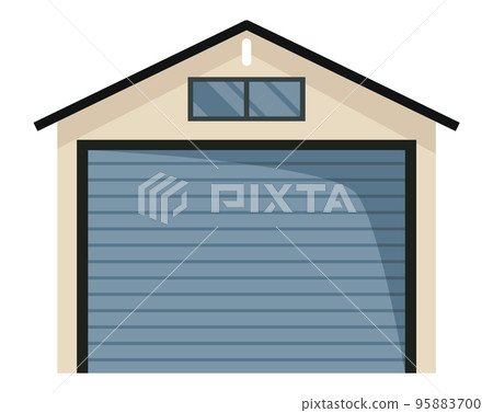 Garage door icon. Roll cartoon garage for car house storage. Metal entrance with mechanical or automatic control system. Vector illustration warehouse shutter on white background Garage door icon. Roll cartoon garage for car house storage. Metal entrance with mechanical or automatic control system. Vector illustration warehouse shutter on white background 95883700