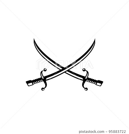Heraldic crossed sabers, royal vector emblem. Isolated royal cavalry swords, heraldry coat of arms symbol 95883722