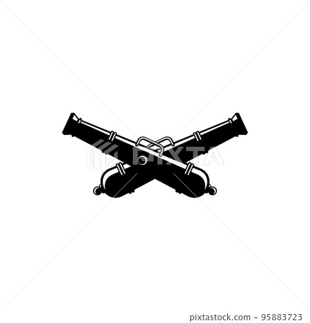 Heraldic cannon weapon, royal coat of arms emblem, Vector isolated heraldic imperial crossed cannon gun weapon 95883723