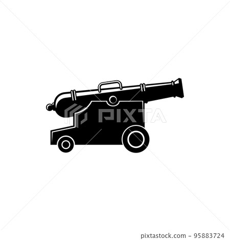 Heraldry cannon emblem, medieval coat of arms weapon symbol. Vector isolated heraldic imperial cannon 95883724