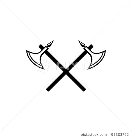 Heraldic crossed poleaxe, royal vector emblem. Isolated pollaxe, gothic heraldry coat of arms symbol Heraldic crossed poleaxe, royal vector emblem. Isolated pollaxe, gothic heraldry coat of arms symbol 95883732