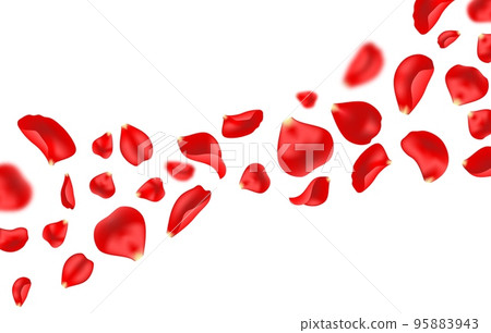 Flying rose petals. Spring soft bloom, 8 march holiday realistic backdrop or wallpaper, red rose flying blossom, romantic love vector background or pattern. Flower petal on wedding backdrop Flying rose petals. Spring soft bloom, 8 march holiday realistic backdrop or wallpaper, red rose flying blossom, romantic love vector background or pattern. Flower petal on wedding backdrop 95883943