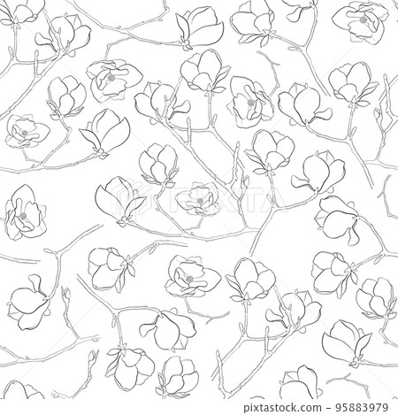 Seamless Pattern With Painted Magnolia. Seamless Pattern With Painted Magnolia. 95883979