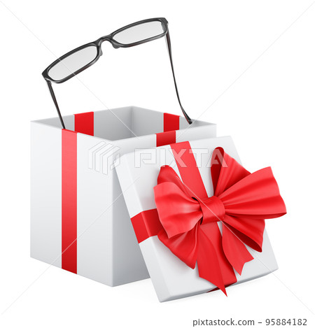 Eyeglasses inside gift box, gift concept. 3D rendering Eyeglasses inside gift box, gift concept. 3D rendering 95884182
