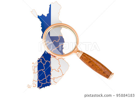 Finland under magnifying glass, analysis concept, 3D rendering Finland under magnifying glass, analysis concept, 3D rendering 95884183