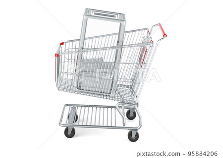 Shopping cart with ballot box, 3D rendering Shopping cart with ballot box, 3D rendering 95884206