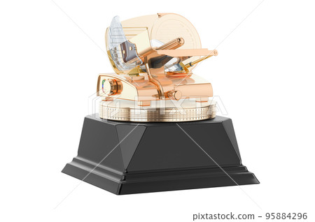 Slicing machine golden award concept. 3D rendering Slicing machine golden award concept. 3D rendering 95884296