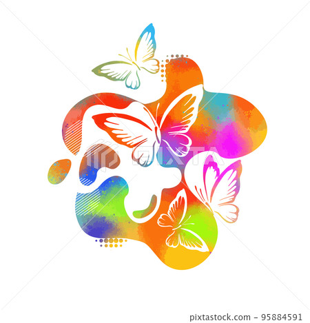 Abstraction of butterflies and colorful blots. Abstract grunge decoration. Vector illustration. Abstraction of butterflies and colorful blots. Abstract grunge decoration. Vector illustration. 95884591