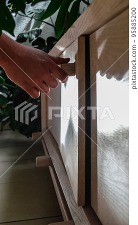 wooden furniture light and shadow, light wood credenza contrasting with light and shadow, vegetation wooden furniture light and shadow, light wood credenza contrasting with light and shadow, vegetation 95885200