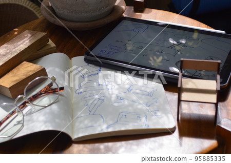 furniture design, digital drawing in tablet and analog in notebook furniture design, digital drawing in tablet and analog in notebook 95885335